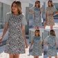 Leopard Print Stitching Mid-length Short-sleeved Pullover Color-blocking Round Neck