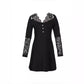 Summer New Women's Solid Color Lace See-through V-neck Dress