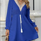 Solid Color Long Sleeve Lace V-neck Tight Waist Dress