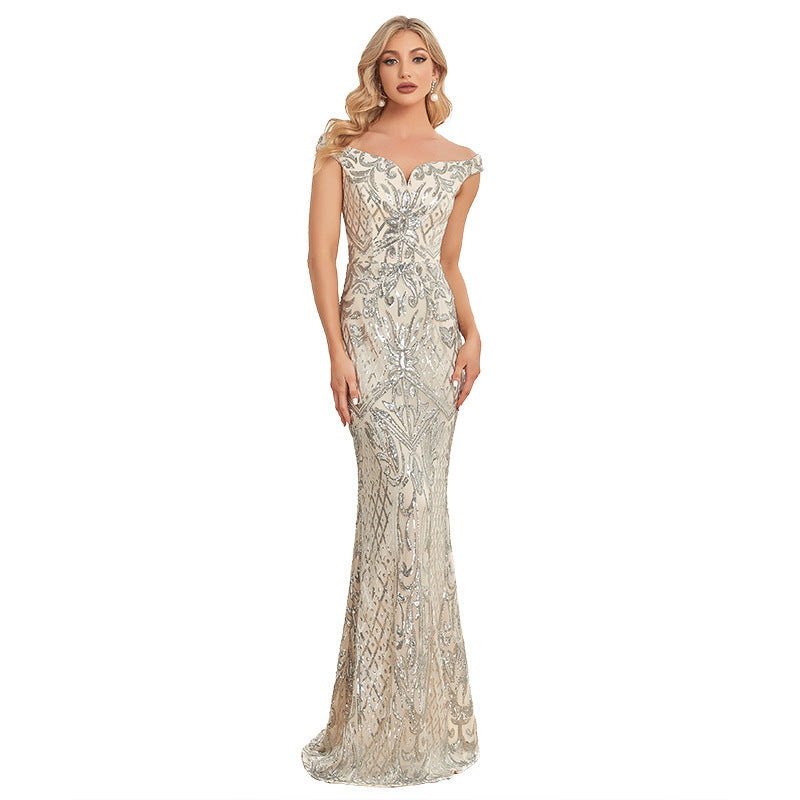 European And American Slim Elastic Fishtail Banquet Evening Dress
