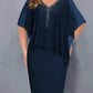 Plus Size Women's Chiffon Stitching Rhinestone Irregular Half Sleeve Dress