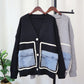 Denim Pocket Knitted Cardigan Loose Design Temperament Versatile Sweater Coat