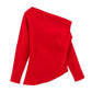 Winter New Shoulder Asymmetric Fold Slim Shirt Top For Women