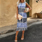 European And American Tie-dye Printed Slit Hemline At Hem Sleeveless Dress