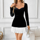 French Elegant Classic Black And White Contrast Color Peach Collar Velvet Dress