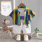Boys' Color Stripes Lapel Shirt Short Sleeve Three-piece Suit