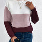 Pullover Knitted Sweater Fashion Round Neck Splicing Knitwear Loose Top Women's Clothing