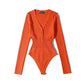 Bottoming Deep V-neck Buckle Waist-controlled Long Sleeves Jumpsuit