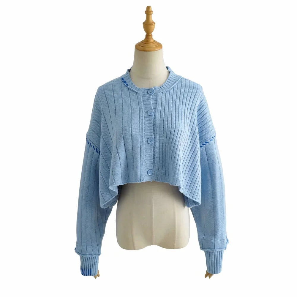 Single-breasted High-waist Long-sleeved Knitted Sweater Coat