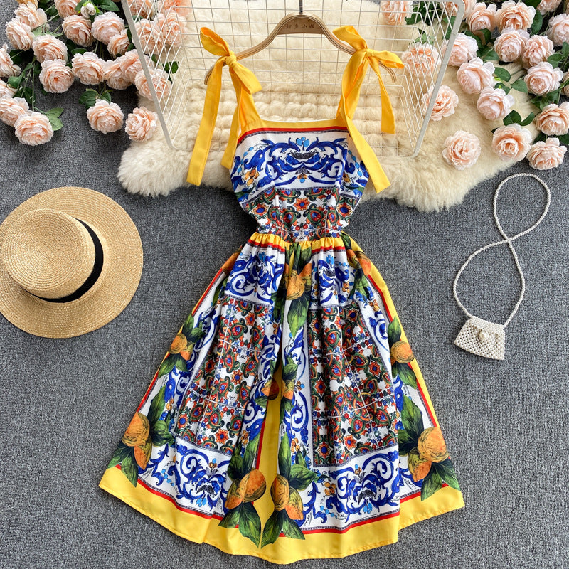 Women's Slim Design Printed Sling Dress