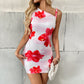 Socialite Style Printed Dress With Summer Oblique Collar Design And Bodycon Mini Skirt