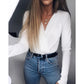 Fashion Solid Color Long-sleeved Slim V-neck Jumpsuit