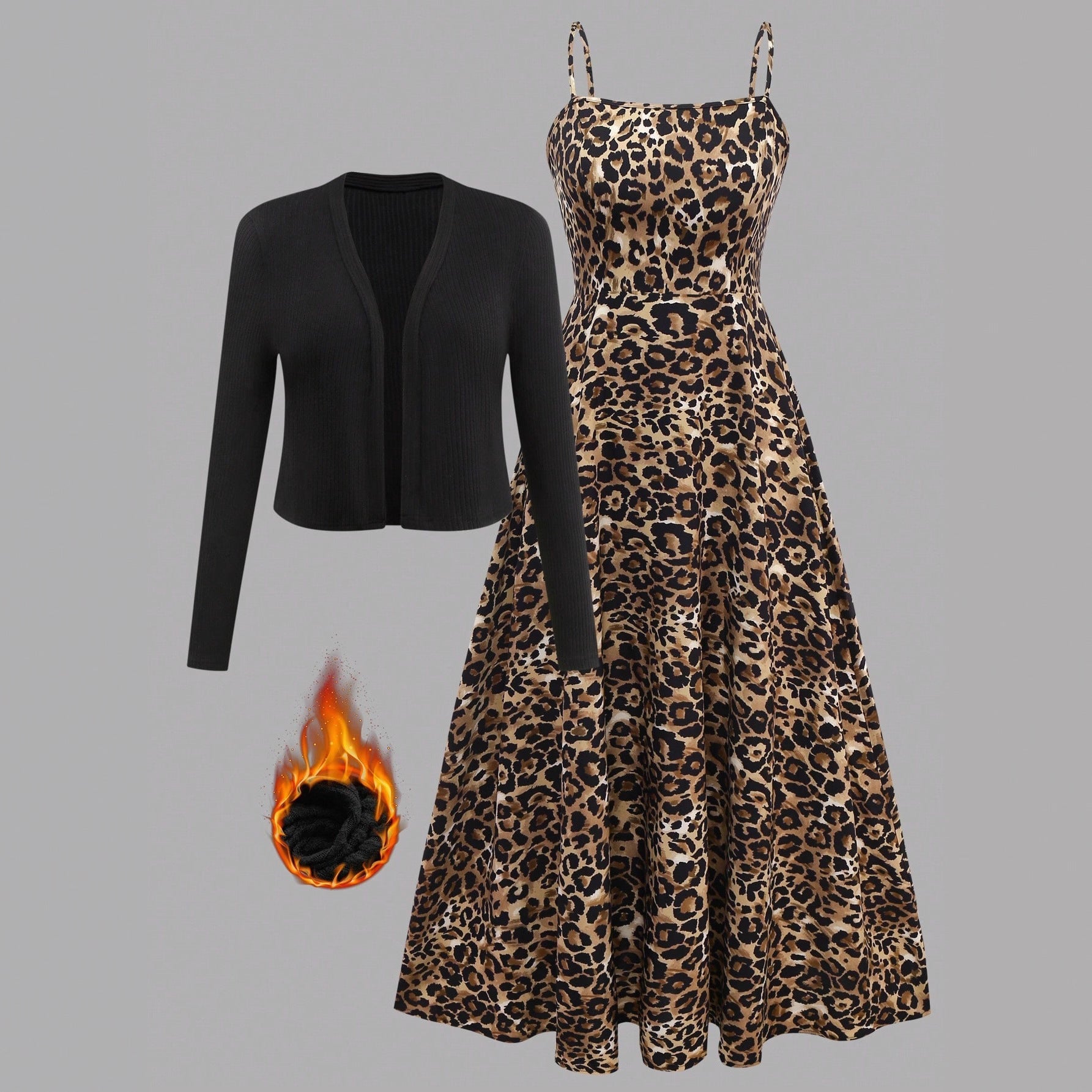 Elegant Womens Knitted Short Coat With A Printed Slip Dress