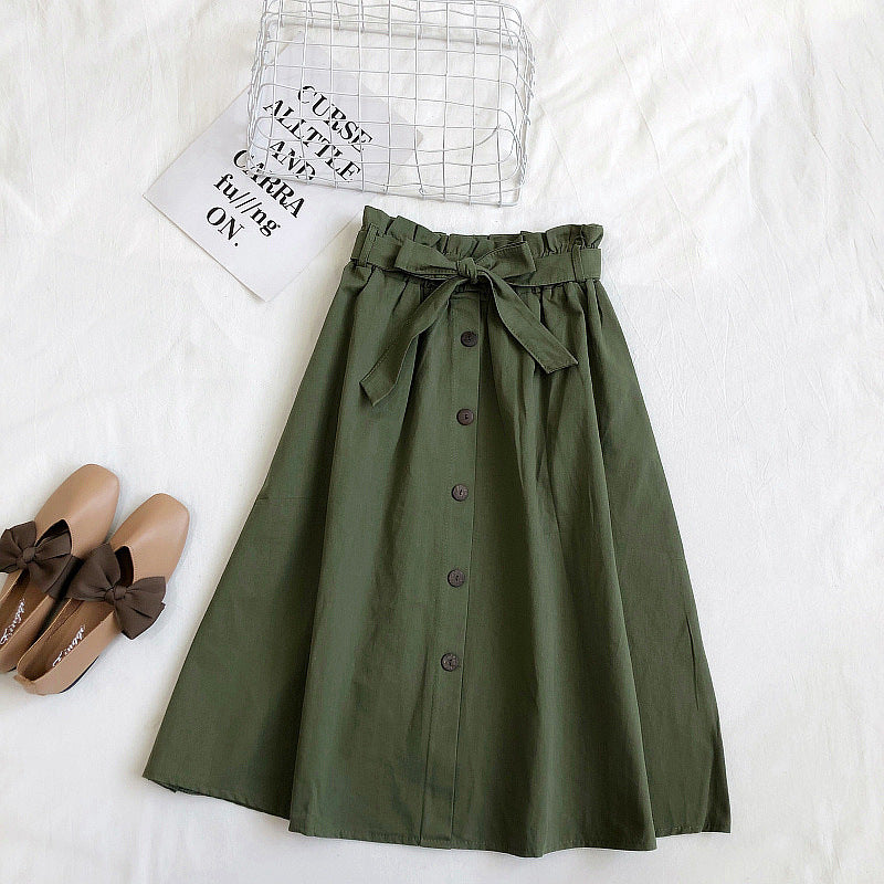 Jupe taille haute à simple boutonnage style preppy pour femme
