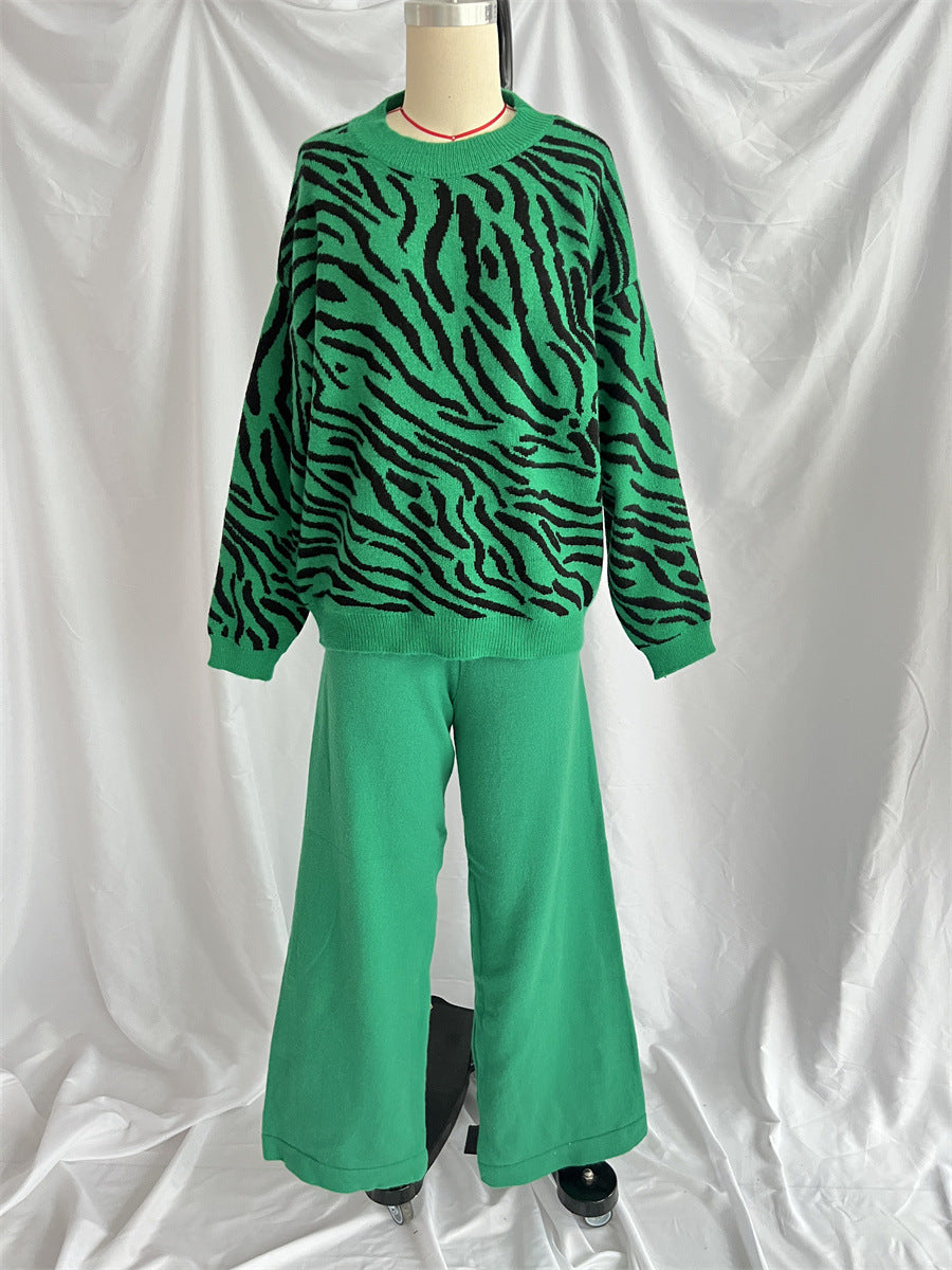 Commuter Knitted Two-piece Zebra Pattern Contrast Color