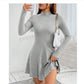 Robe polaire à manches longues et rayures profondes pour femme, coupe ajustée, nouvelle collection automne