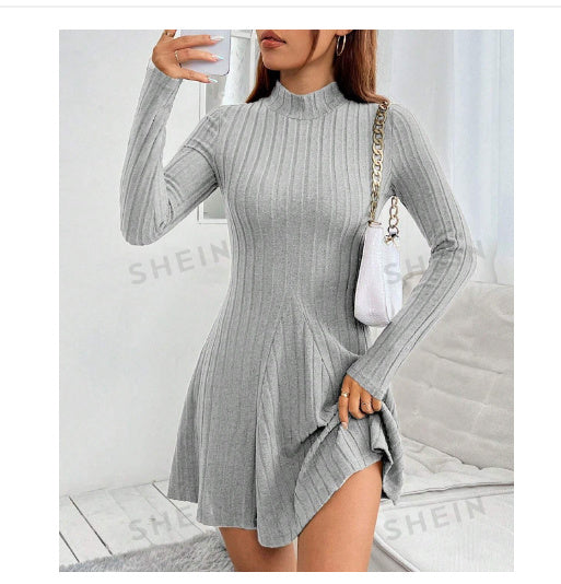 Robe polaire à manches longues et rayures profondes pour femme, coupe ajustée, nouvelle collection automne