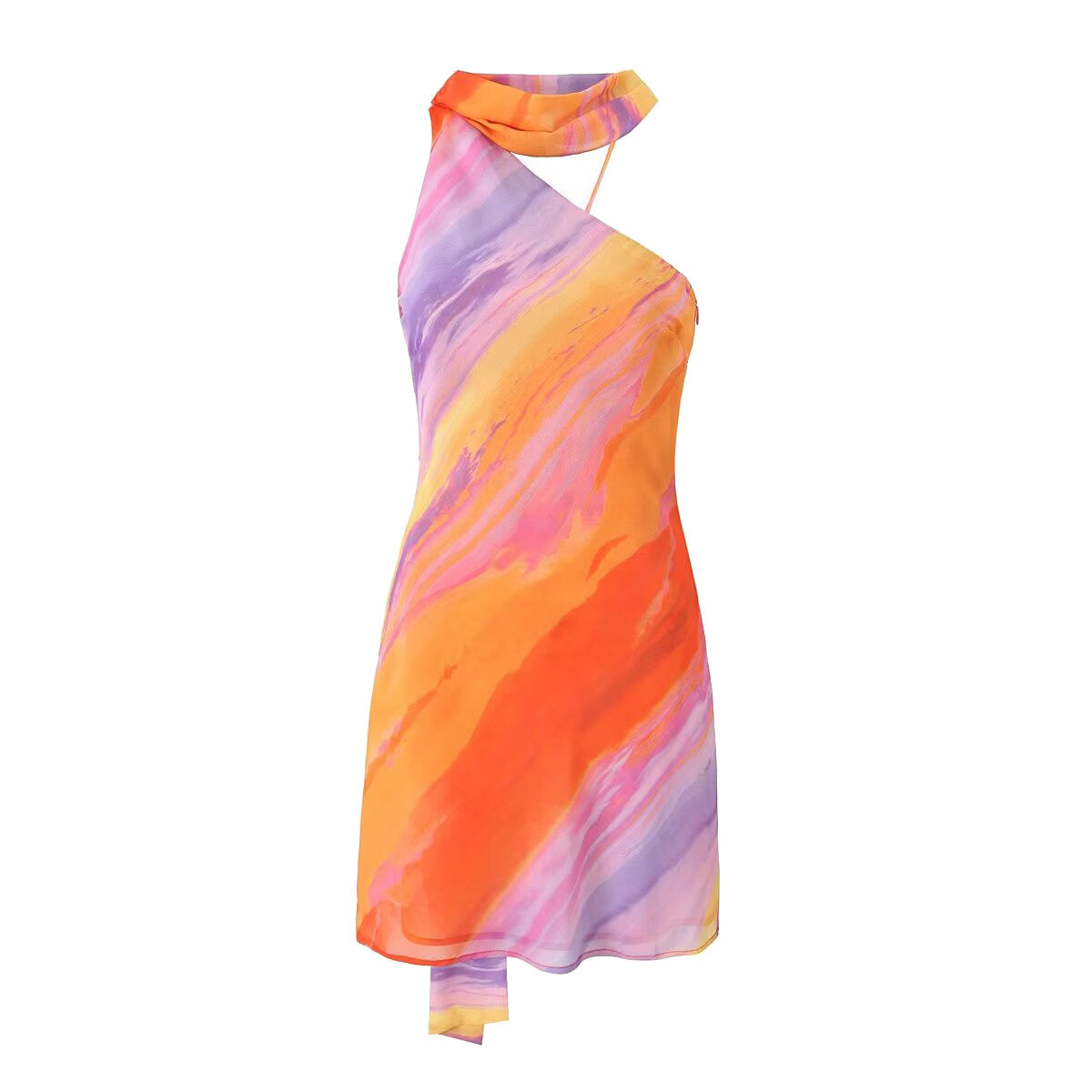 European And American Style Women's French Gradient Color Asymmetric Halter Slim Fit Backless Jumpsuit Skirt