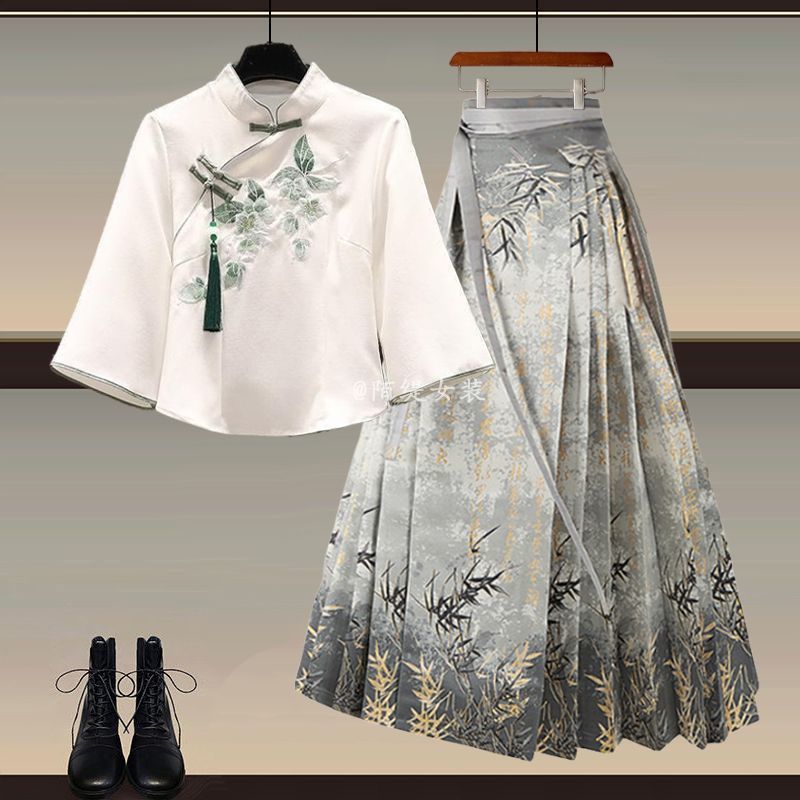 New Chinese Style Wear A Set Of Plus Size Hanfu Horse-face Skirt Two-piece Suit