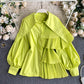 Fried Street Design Puff Sleeve Pleated Ruffle Blouse Women