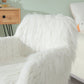 WHITE Faux Fur Upholstered Make Up Chair Side Dining Chair With Metal Leg WHITE Beech Metal Leg