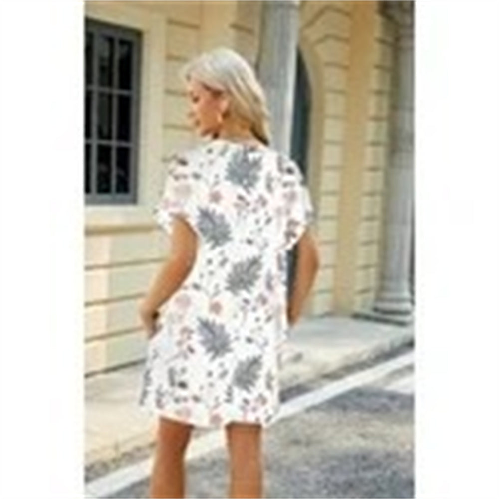 Robe ample imprimée à col rond et manches courtes
