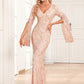 Robe de soirée décontractée à manches longues et col en V pour femme