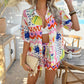 Casual Vacation Style Printing Color Contrast Short Sleeve Shorts Suit