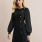 Women's Round Neck Clinch Slim Long Sleeve Solid Color Dress