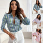 Chemise imprimée à rayures et poches à col en V pour femme