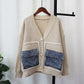 Denim Pocket Knitted Cardigan Loose Design Temperament Versatile Sweater Coat