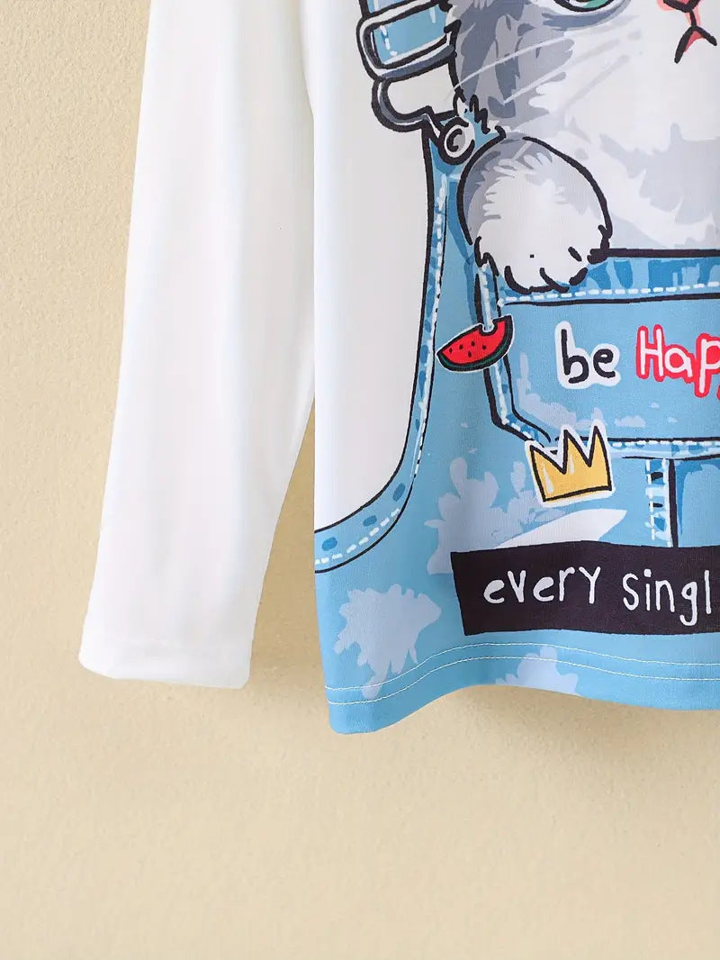 Haut à manches longues pour petite fille, motif chaton mignon, cadeau pour enfants, fête