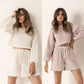 Ensemble haut court à lacets et manches longues pour femme, col rond, tendance