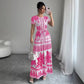 Womens Printed Elegant Simple Lace-up Round-neck Dress