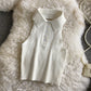 Pure Color Polo Collar Halter White Camisole