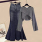 Autumn Elegant Women's All-matching Long Sleeve Top Fishtail Skirt Two-piece Suit