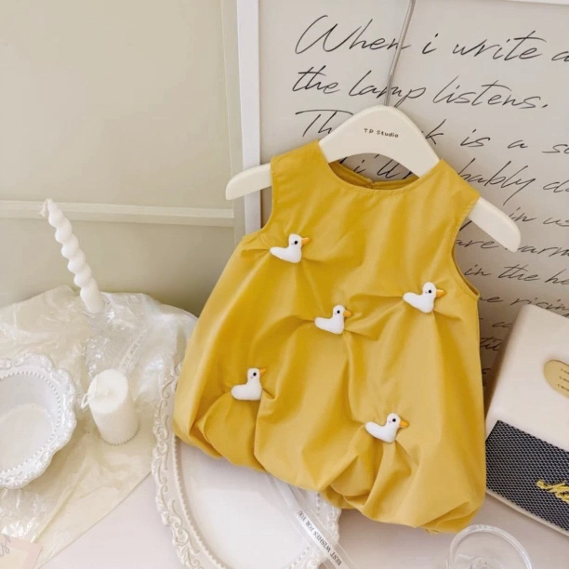 Girls' Cute Little Yellow Duck Cotton Dress