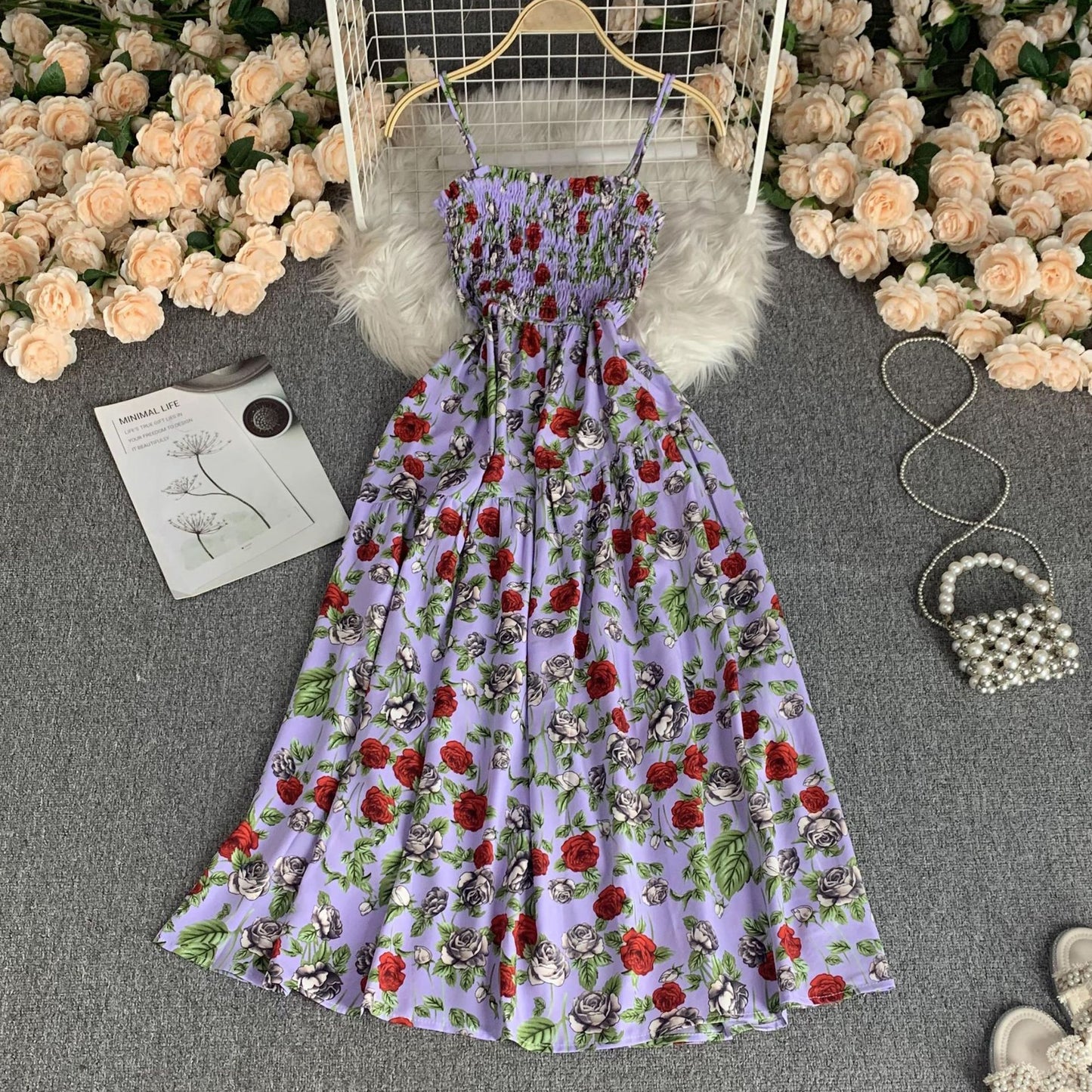 French Style Vintage Floral Bandeau Dress