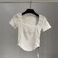 T-shirt court taille haute pour femme, haut court et sexy, moulant, à manches courtes et ourlet incurvé, été