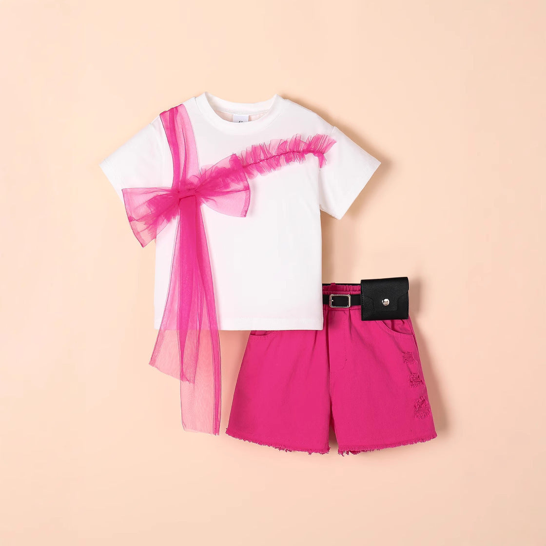 Design Short-sleeved T-shirt Denim Shorts Belt