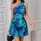 Sleeveless One-shoulder Printed Pleated Dress
