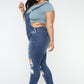 European And American Plus Size Elastic Ripped Overalls