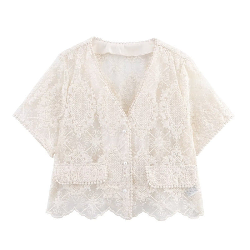 French Retro Mesh Two-piece Set Embroidery Skirt Suit