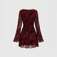 Spice Girl Mesh Flocked Crew Neck Flare-Sleeve Dress