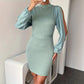 Hollow-Out Polyester-Ammonia Diamond Cable-Knit Jacquard One-Piece Dress