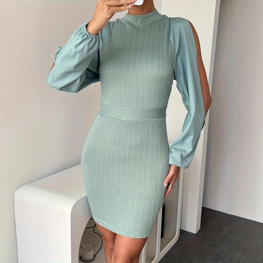 Hollow-Out Polyester-Ammonia Diamond Cable-Knit Jacquard One-Piece Dress