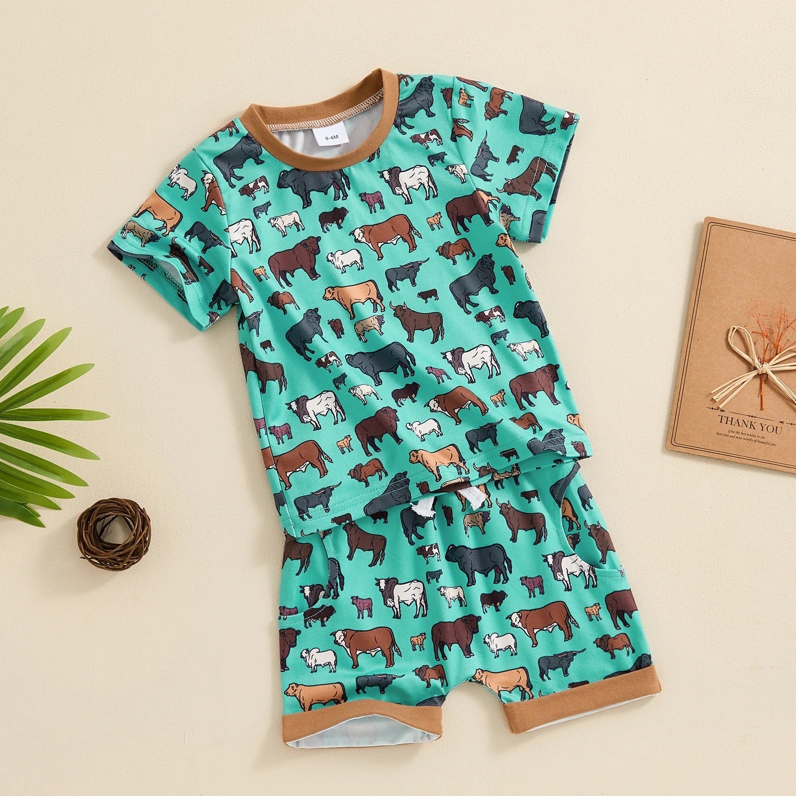 Boys Fashion Cow Print Short Sleeve Suit