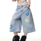 American Vintage Small Flower Loose Straight-leg Denim Cropped Pants For Women