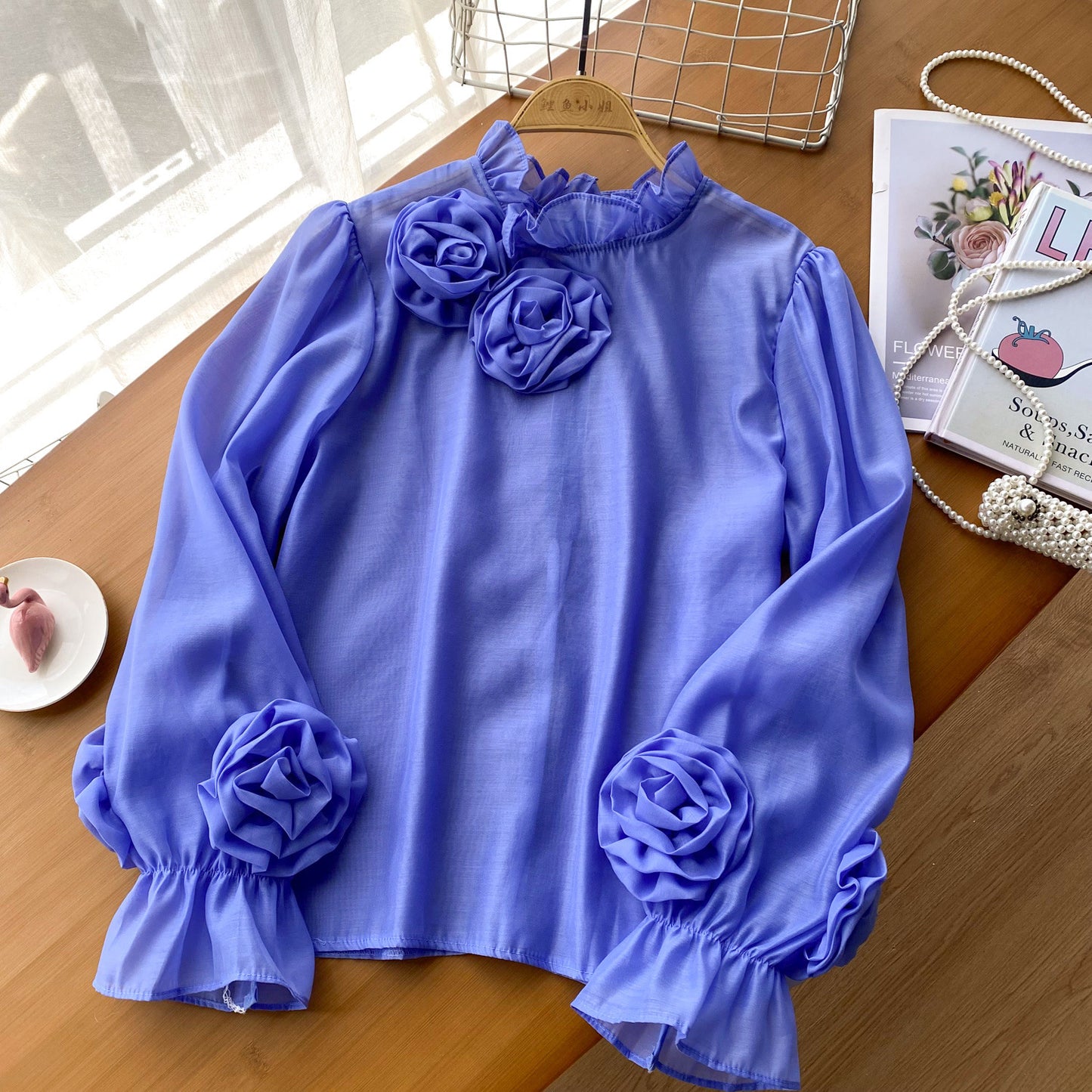 European And American Simple Lantern Sleeve Shirt Women