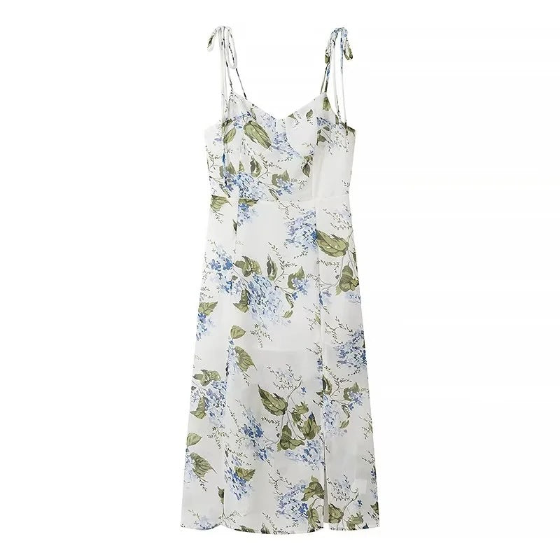 Women's New High Waist Floral Split Strap Dress